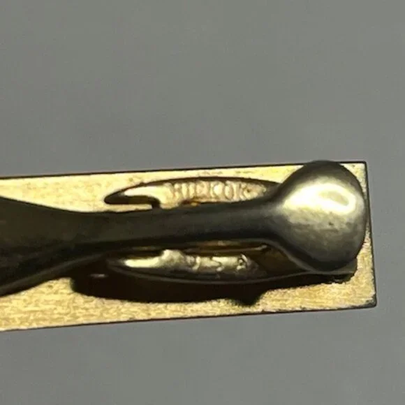 VTG Brick Block Texture Tie Clip Clasp Bar Gold Tone Casual or Formal 1.6" - Picture 8 of 9